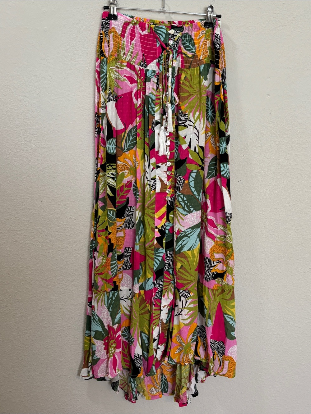 Rachel Roy Boho Tropical Floral Colorful Button Detail Maxi Skirt Size Small